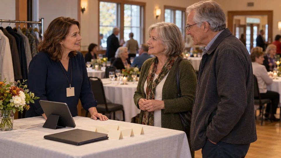 Guests welcomed at a fundraising dinner.